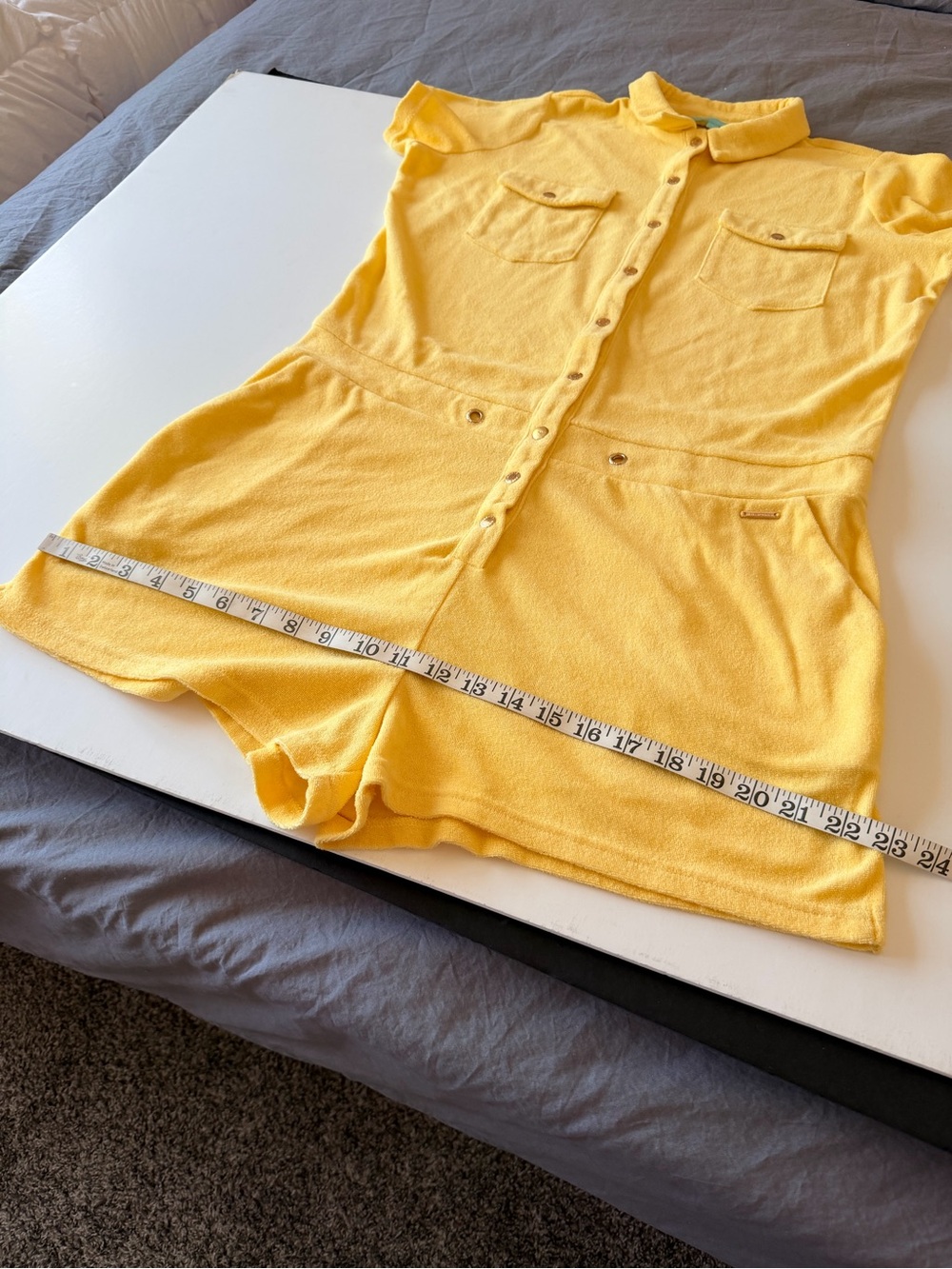 Melissa Odabash Cheryl terry cover up romper, yellow, snaps closure, size L - Picture 7 of 11